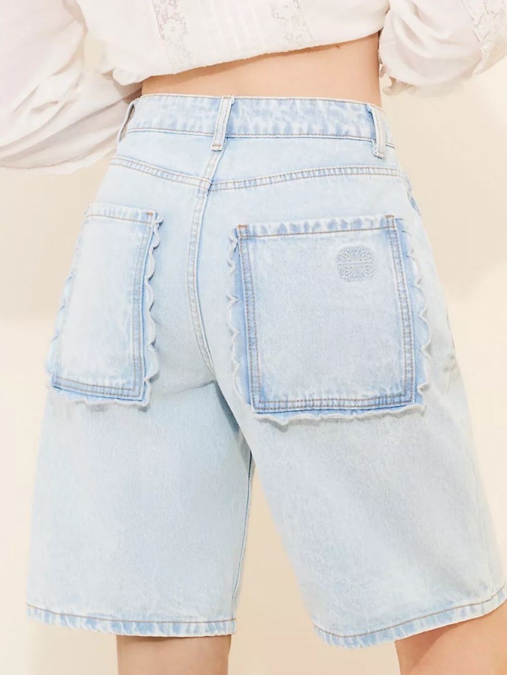 Never Fully Dressed Denim Scallop Pocket light blue Jean Shorts women's plus 14 - Picture 2 of 8